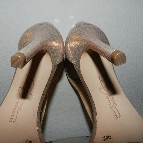 Imagine Vince Camuto Phoebe T-Strap Rose Gold Shimmer Satin Heels Size 6 - Picture 13 of 16